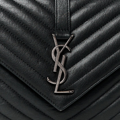 Saint Laurent Sheepskin Matelasse Chevron Monogram Medium College Bag Black 9 of 11