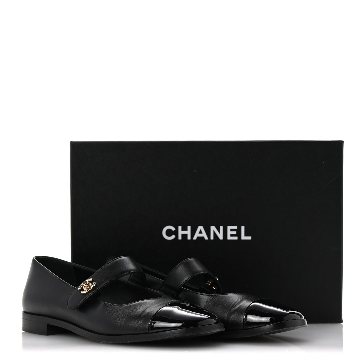 Calfskin Patent Mary Janes Flats 37 Black