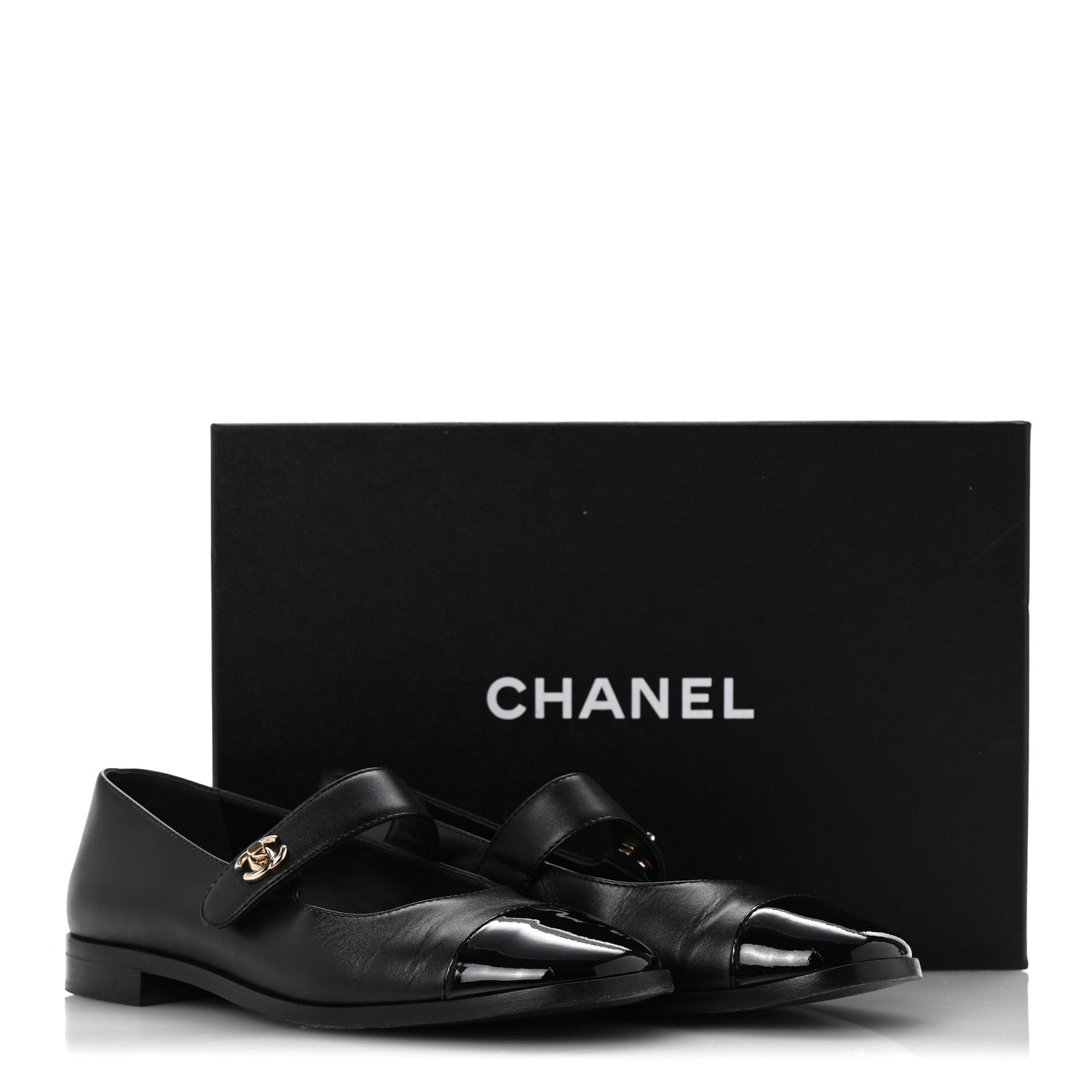 Chanel Calfskin Patent Mary Janes Flats 37 Black 12 of 12