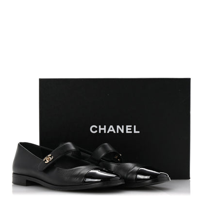 Chanel Calfskin Patent Mary Janes Flats 37 Black 12 of 12