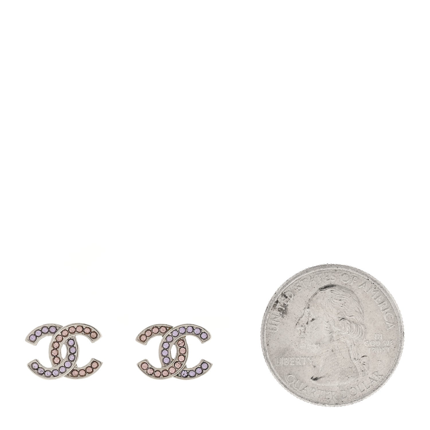 Chanel Crystal CC Earrings Silver Pink Purple 2 of 5