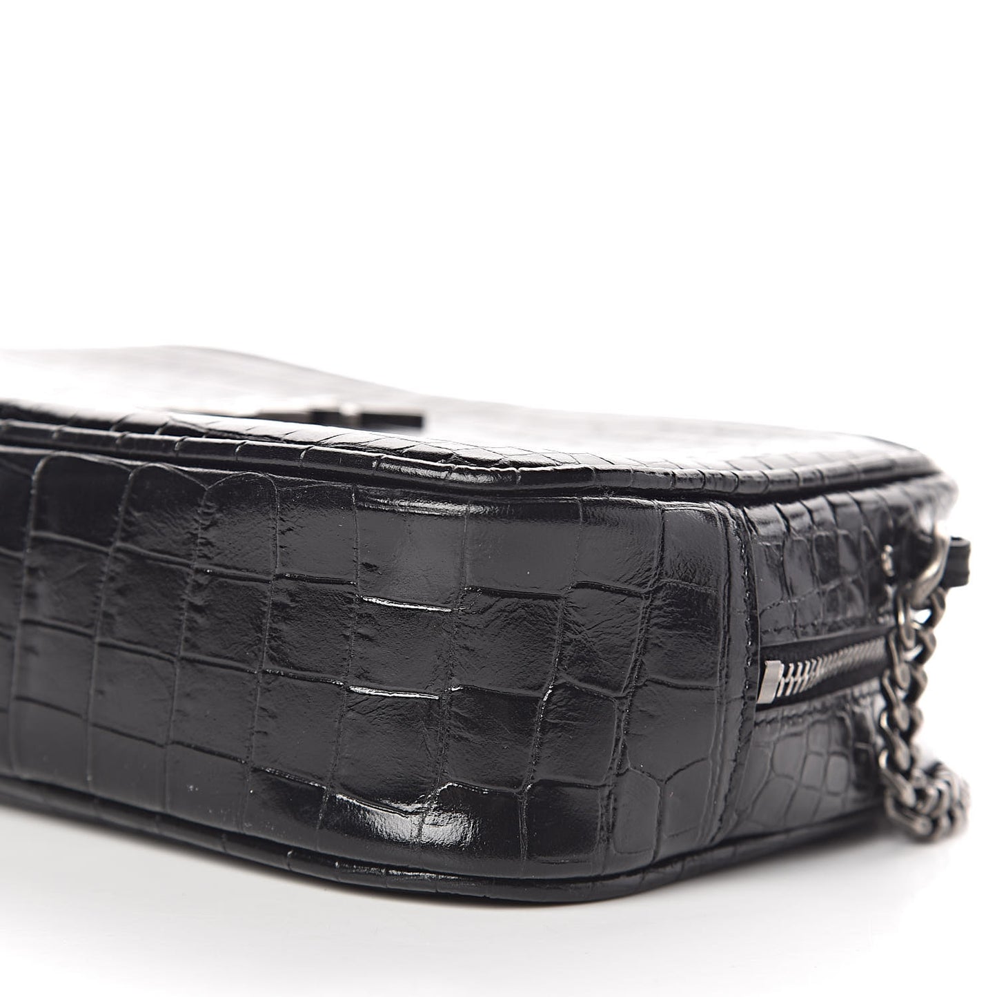 Calfskin Crocodile Embossed Monogram Mini Lou Camera Bag Black