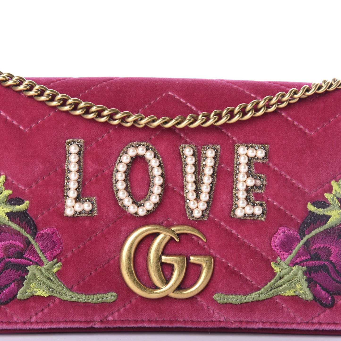 Velvet Matelasse Love Embroidered GG Marmont Mini Bag Light Raspberry Rose