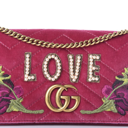 Gucci Velvet Matelasse Love Embroidered GG Marmont Mini Bag Light Raspberry Rose 12 of 13
