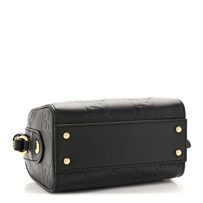 Gucci Calfskin Jumbo GG Embossed Super Mini Top Handle Bowler Bag Black 4 of 12