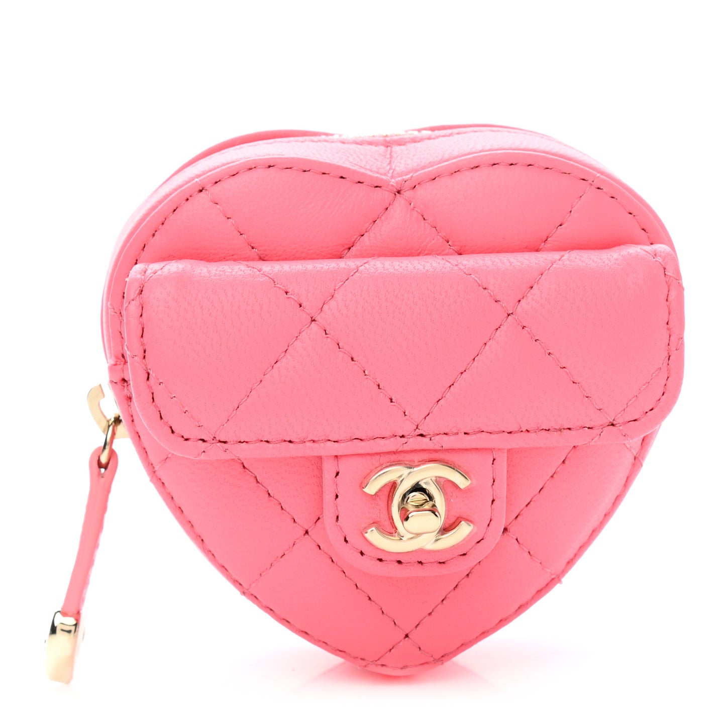 Lambskin Quilted CC In Love Heart Zipped Arm Coin Purse Pink