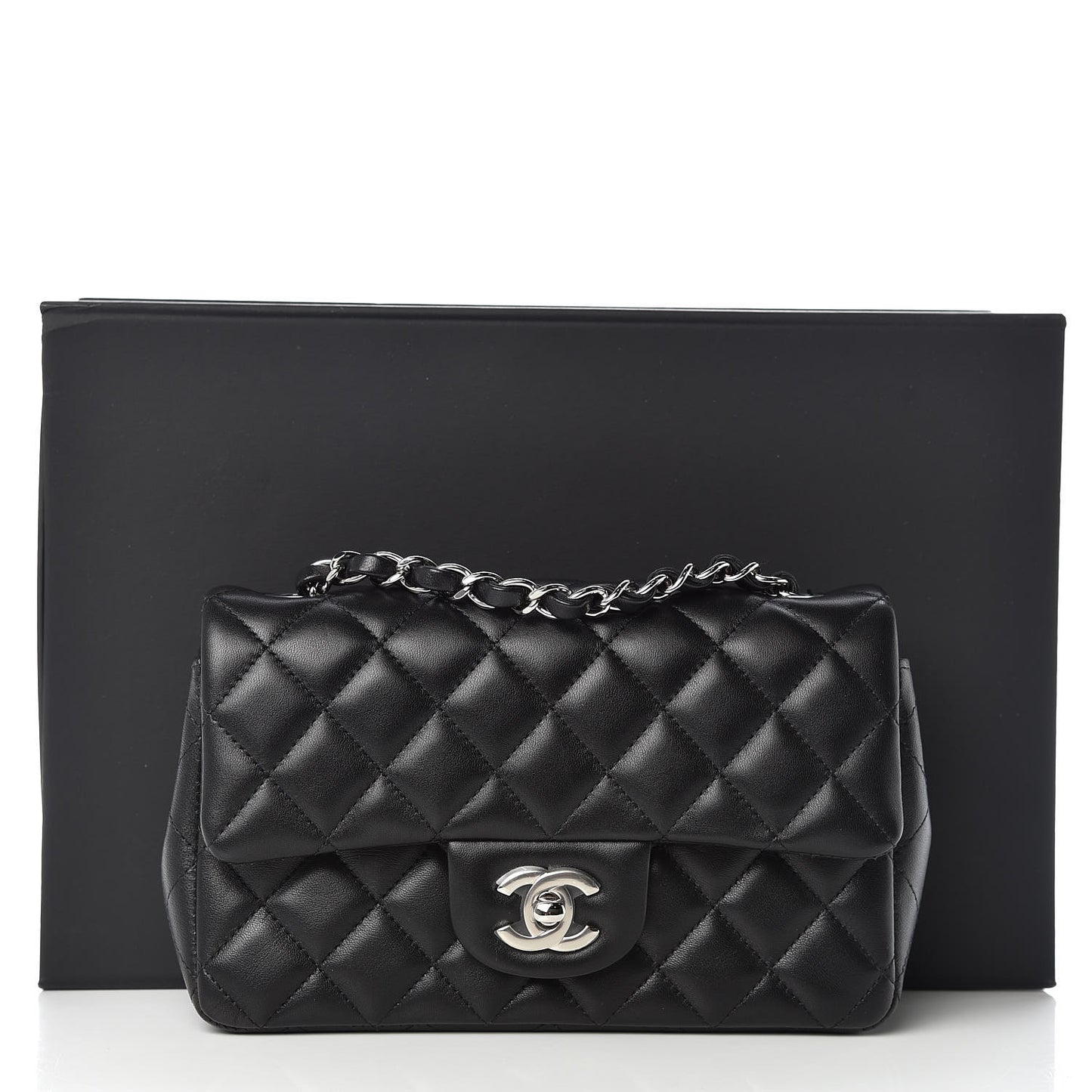 Lambskin Quilted Mini Rectangular Flap Black