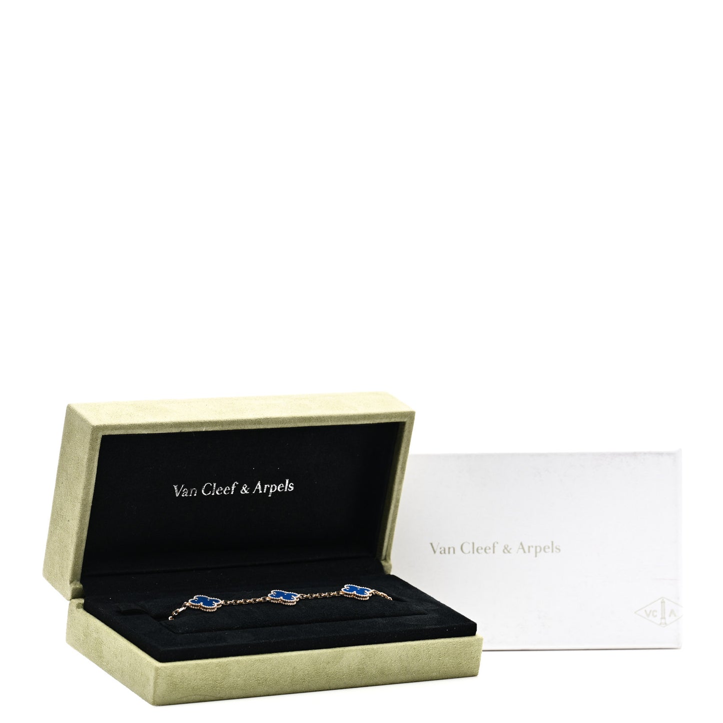 18K Yellow Gold Blue Agate 5 Motifs Vintage Alhambra Bracelet
