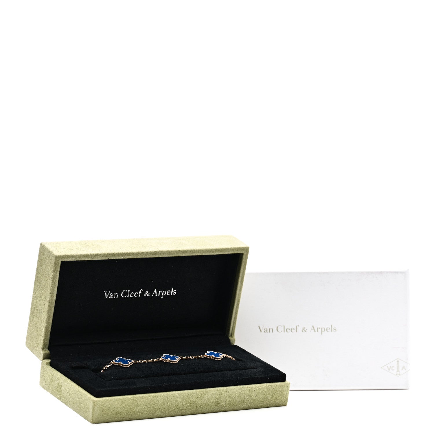 Van Cleef & Arpels 18K Yellow Gold Blue Agate 5 Motifs Vintage Alhambra Bracelet 5 of 5