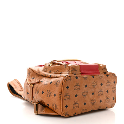 MCM Visetos Small Stark Logo Stripe Backpack Cognac Red 4 of 9