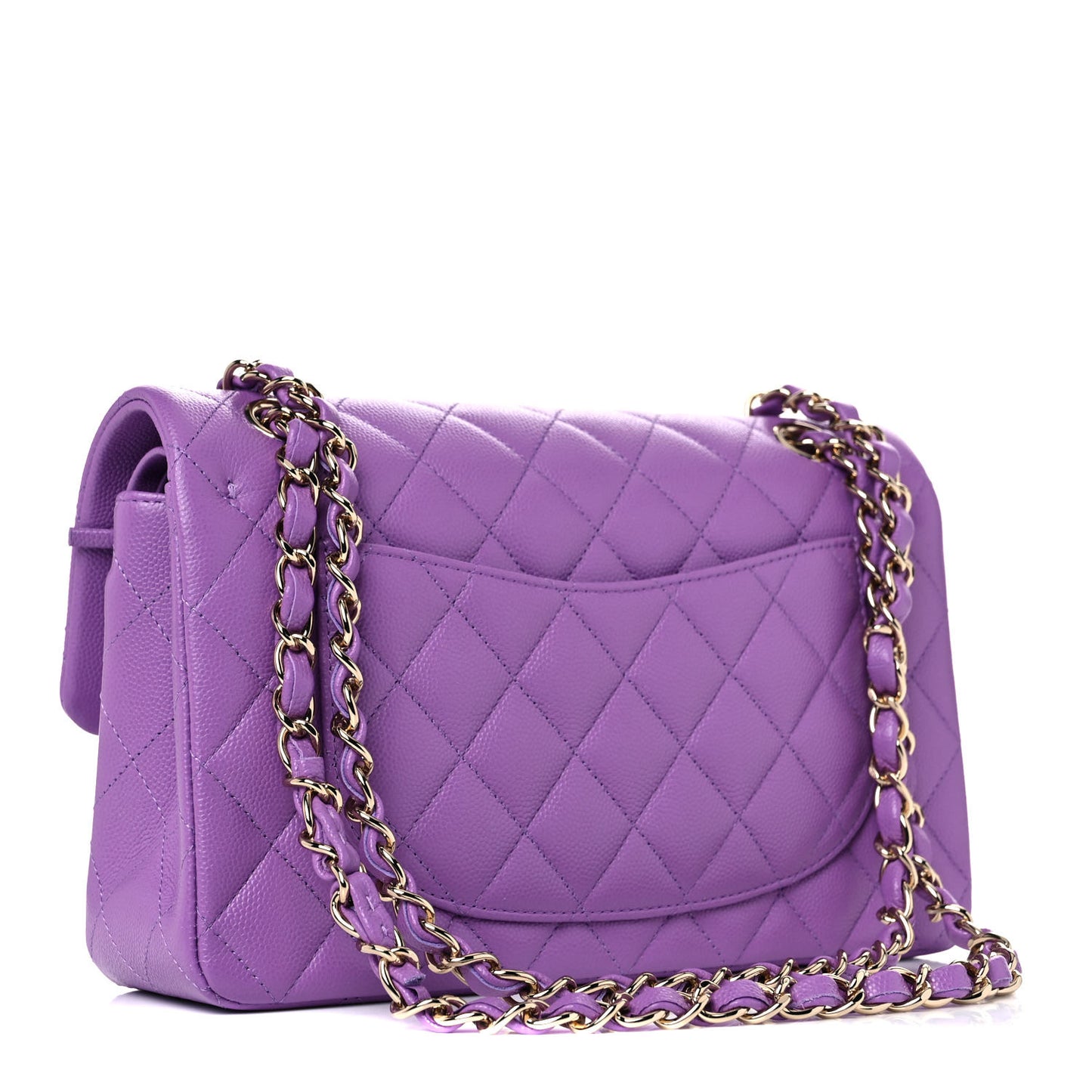 Caviar Quilted Small Double Flap Purple