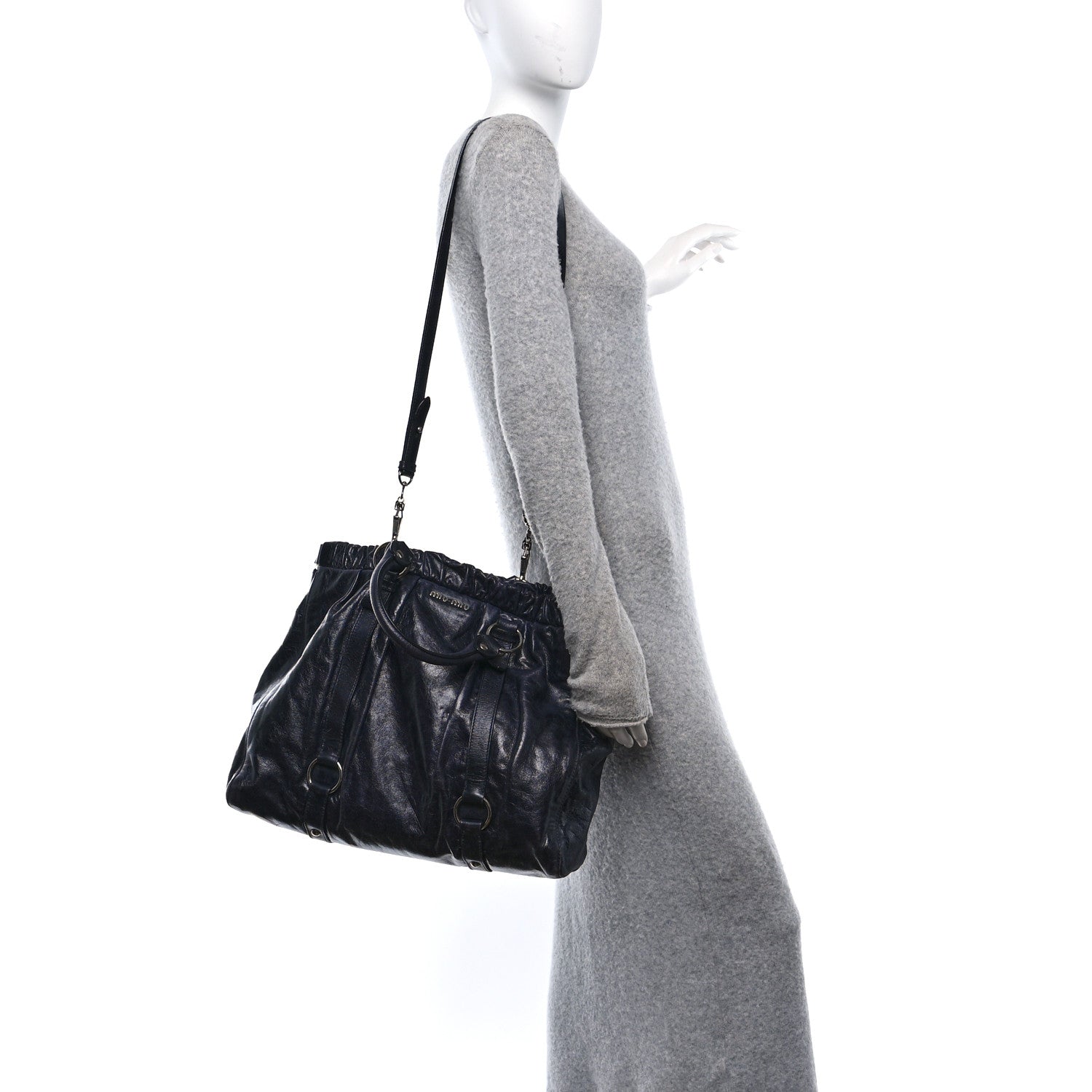 Miu Miu Vitello Lux Gathered Tote Black 1711709 – FASHIONPHILE