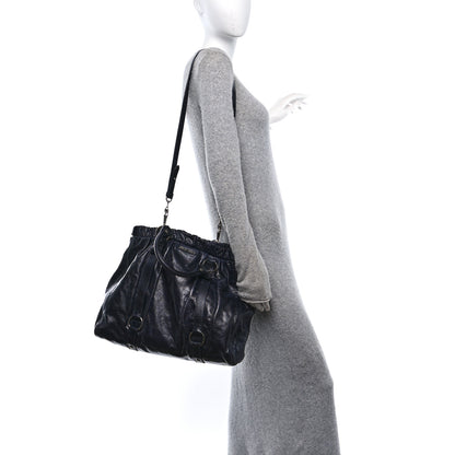 Miu Miu Vitello Lux Gathered Tote Black 2 of 12