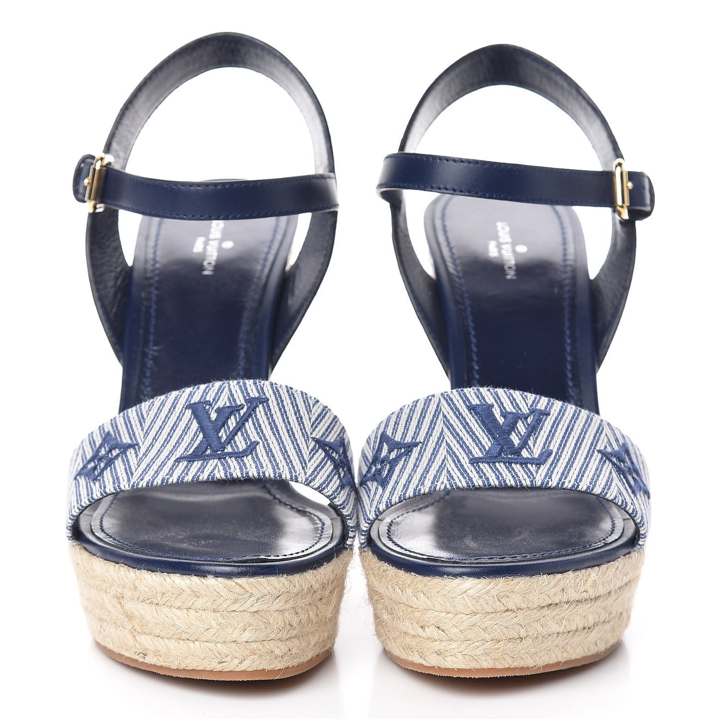 Calfskin Canvas Monogram Sail Away Wedge Sandal 39 Marine