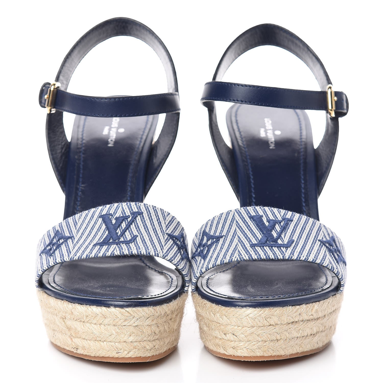 Louis Vuitton Calfskin Canvas Monogram Sail Away Wedge Sandal 39 Marine 2 of 7