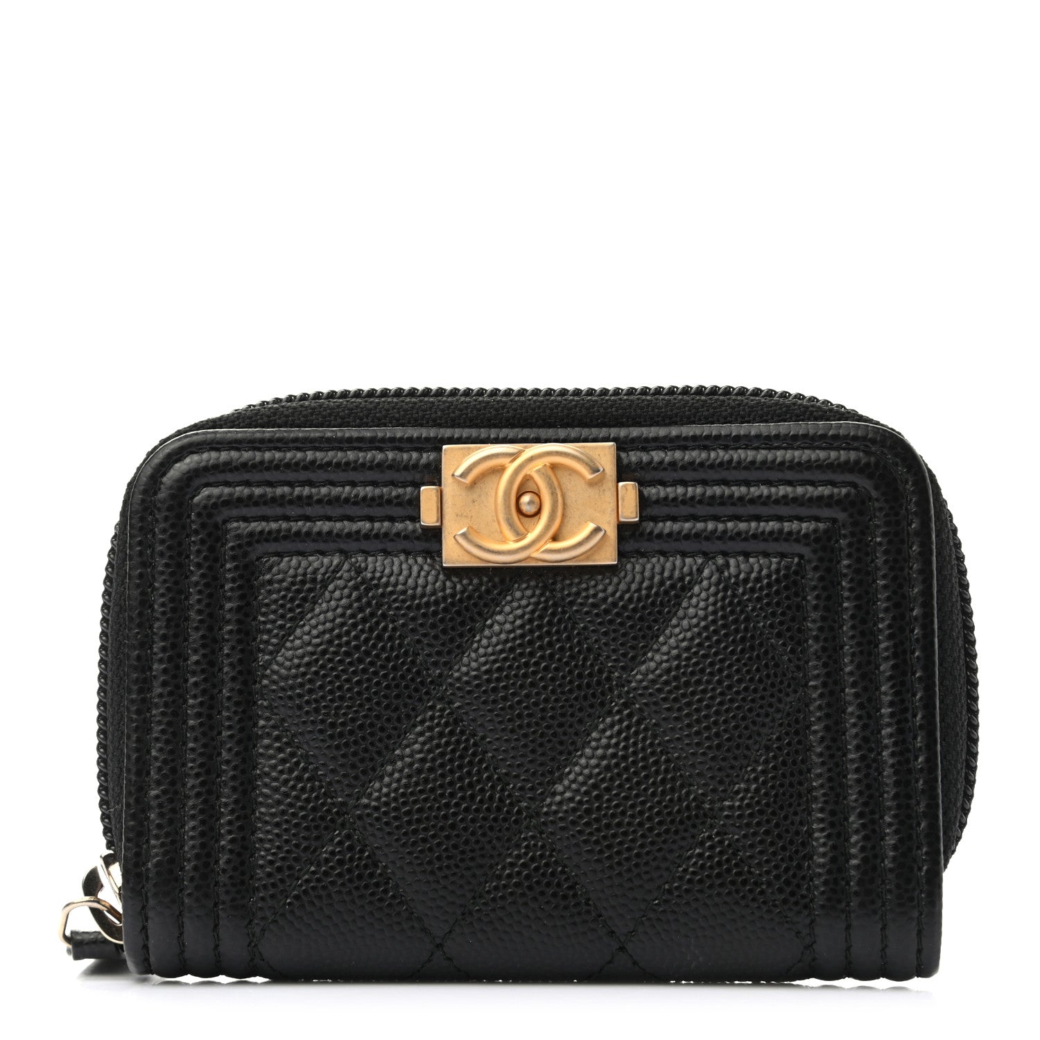 Chanel Caviar Quilted Boy Zip Around Coin Purse Wallet Black 1 of 6