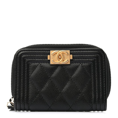 Chanel Caviar Quilted Boy Zip Around Coin Purse Wallet Black 1 of 6