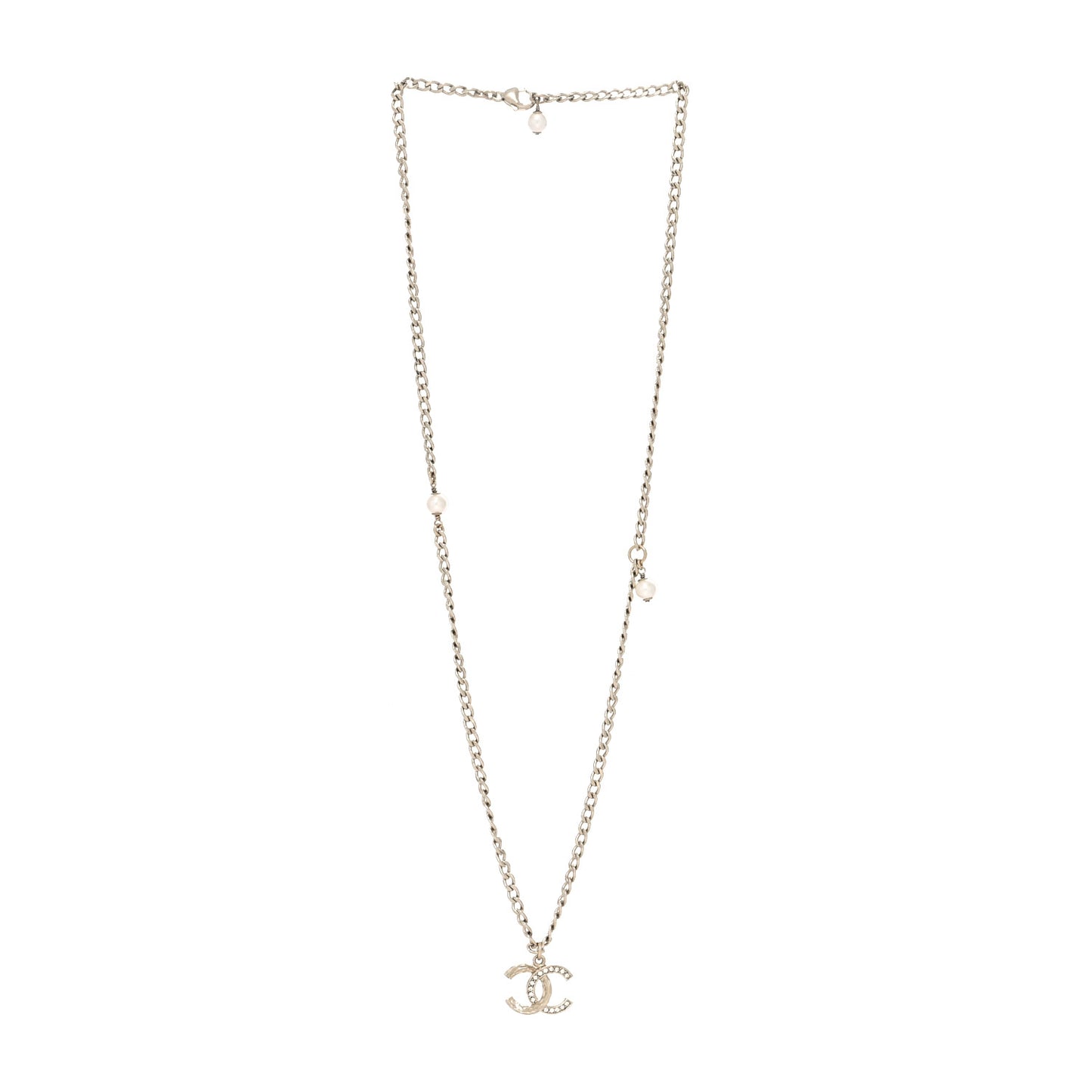 Crystal Textured CC Pendant Necklace Gold