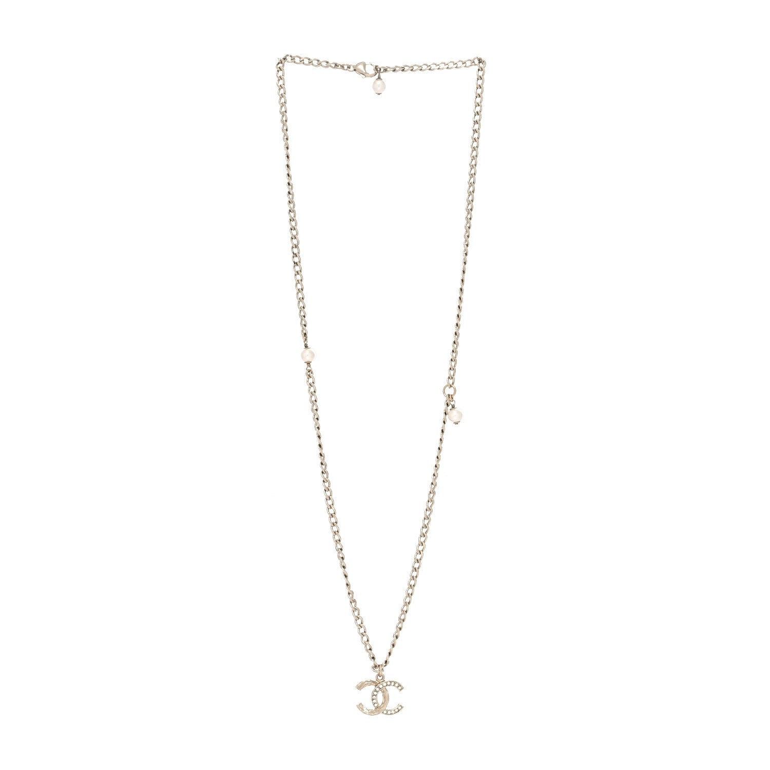 Chanel Crystal Textured CC Pendant Necklace Gold 3 of 5