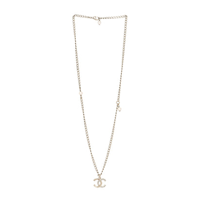 Chanel Crystal Textured CC Pendant Necklace Gold 3 of 5