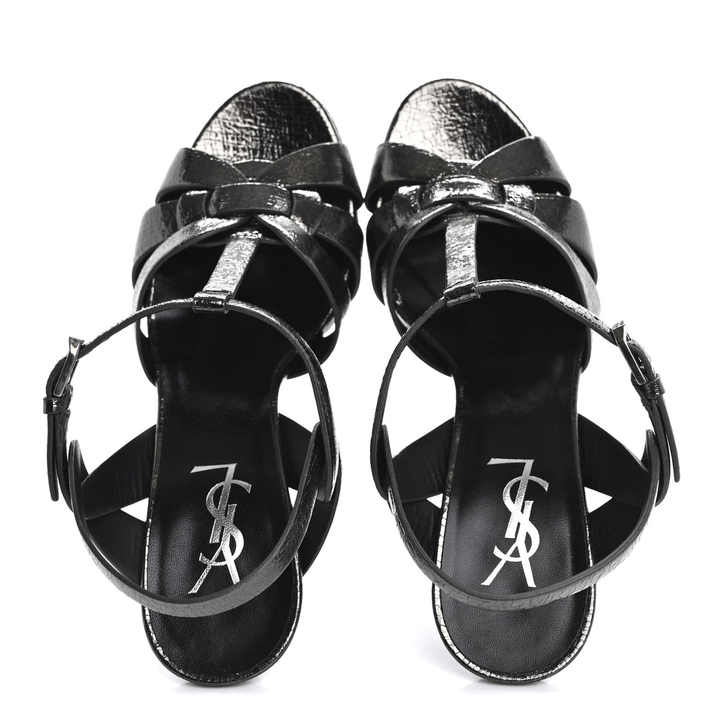 Metallic Crackled Calfskin Tribute 75 Platform Sandals 38 Gunmetal