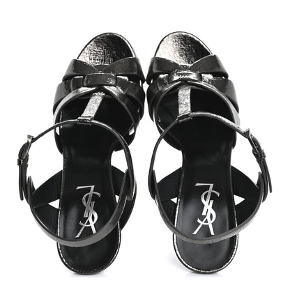 Saint Laurent Metallic Crackled Calfskin Tribute 75 Platform Sandals 38 Gunmetal 2 of 10