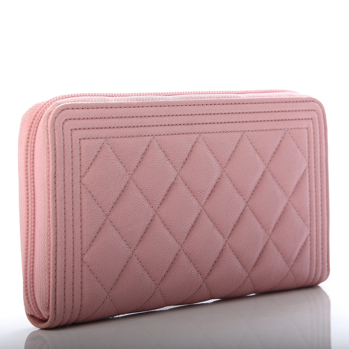 Caviar Quilted Large Boy Zip Around Wallet Pink
