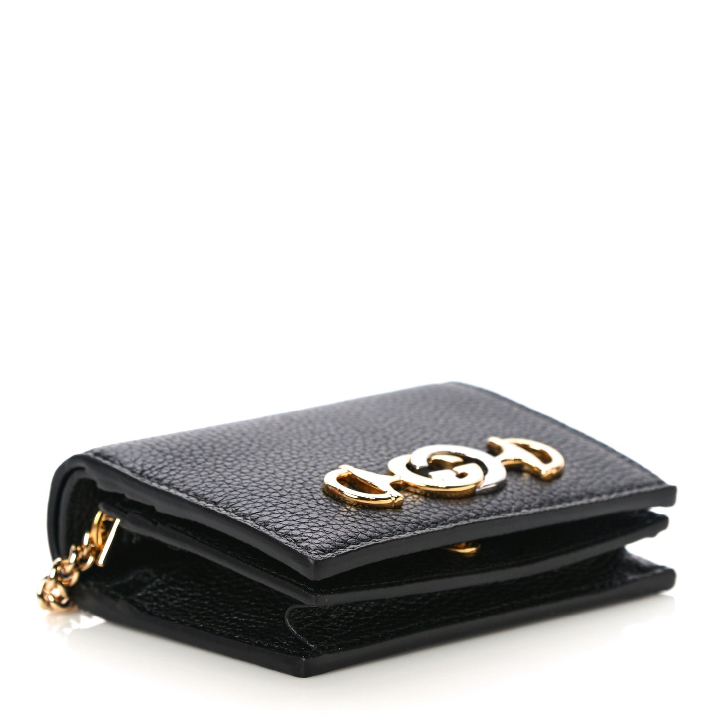 Grainy Calfskin Zumi Chain Card Case Wallet Black