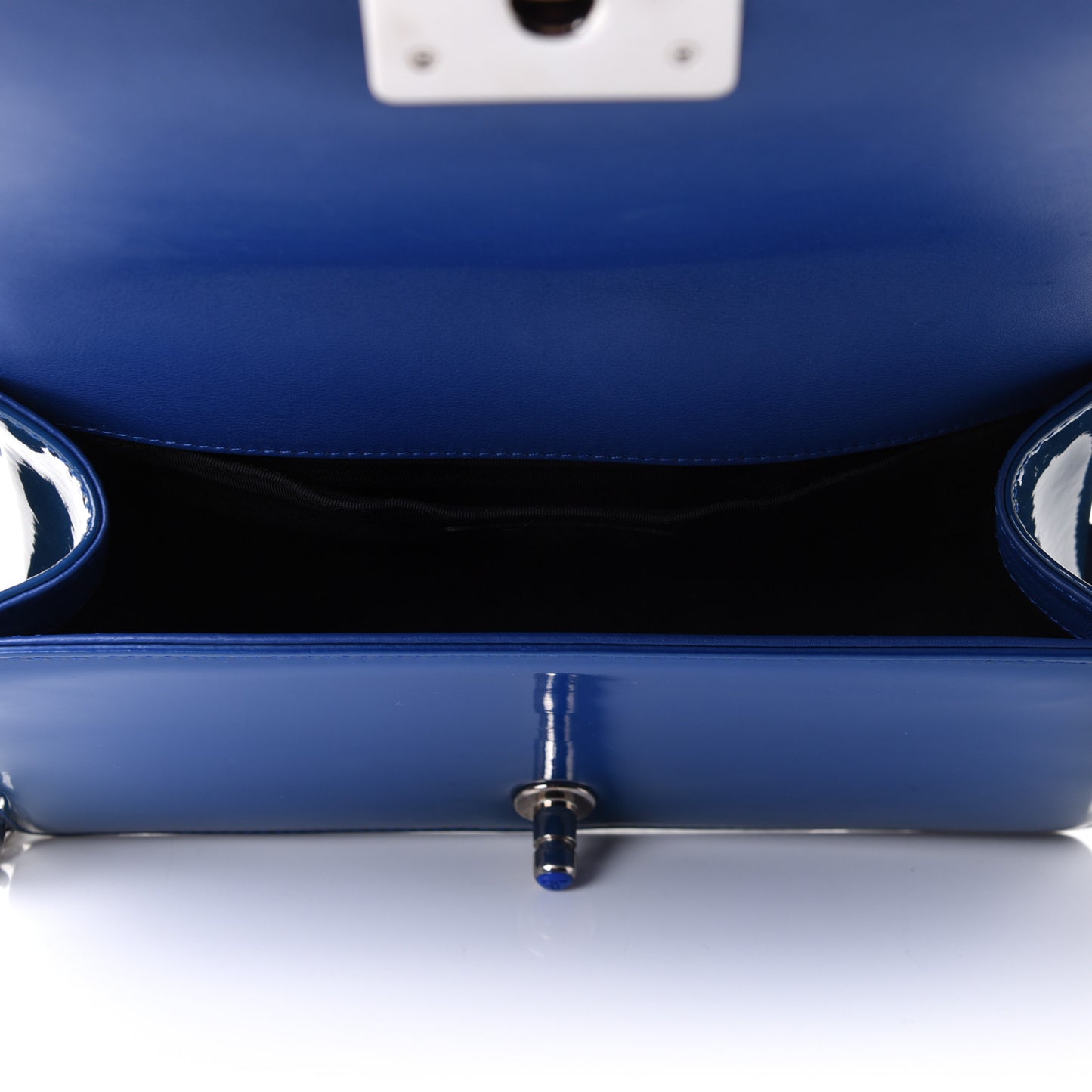 Patent Calfskin Quilted Medium Plexiglass Boy Flap Blue