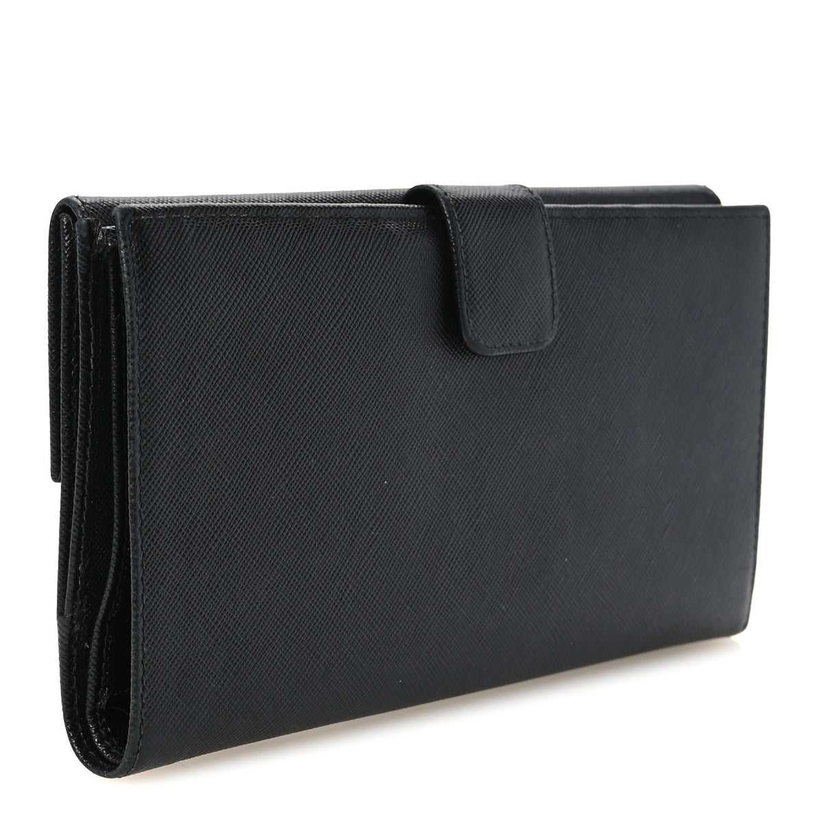 Prada Saffiano Metal Triangle Large Flap Wallet Black 3 of 8