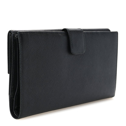 Prada Saffiano Metal Triangle Large Flap Wallet Black 3 of 8