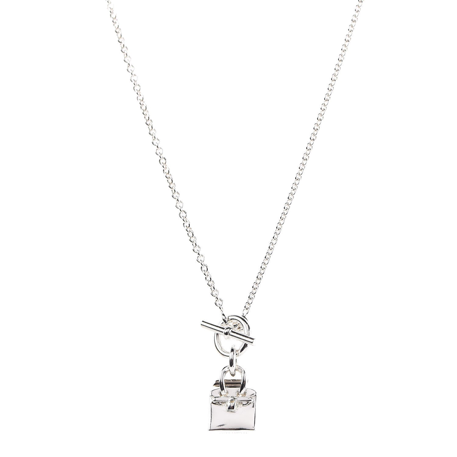 Hermes Sterling Silver Birkin Amulette Pendant Necklace 1 of 5