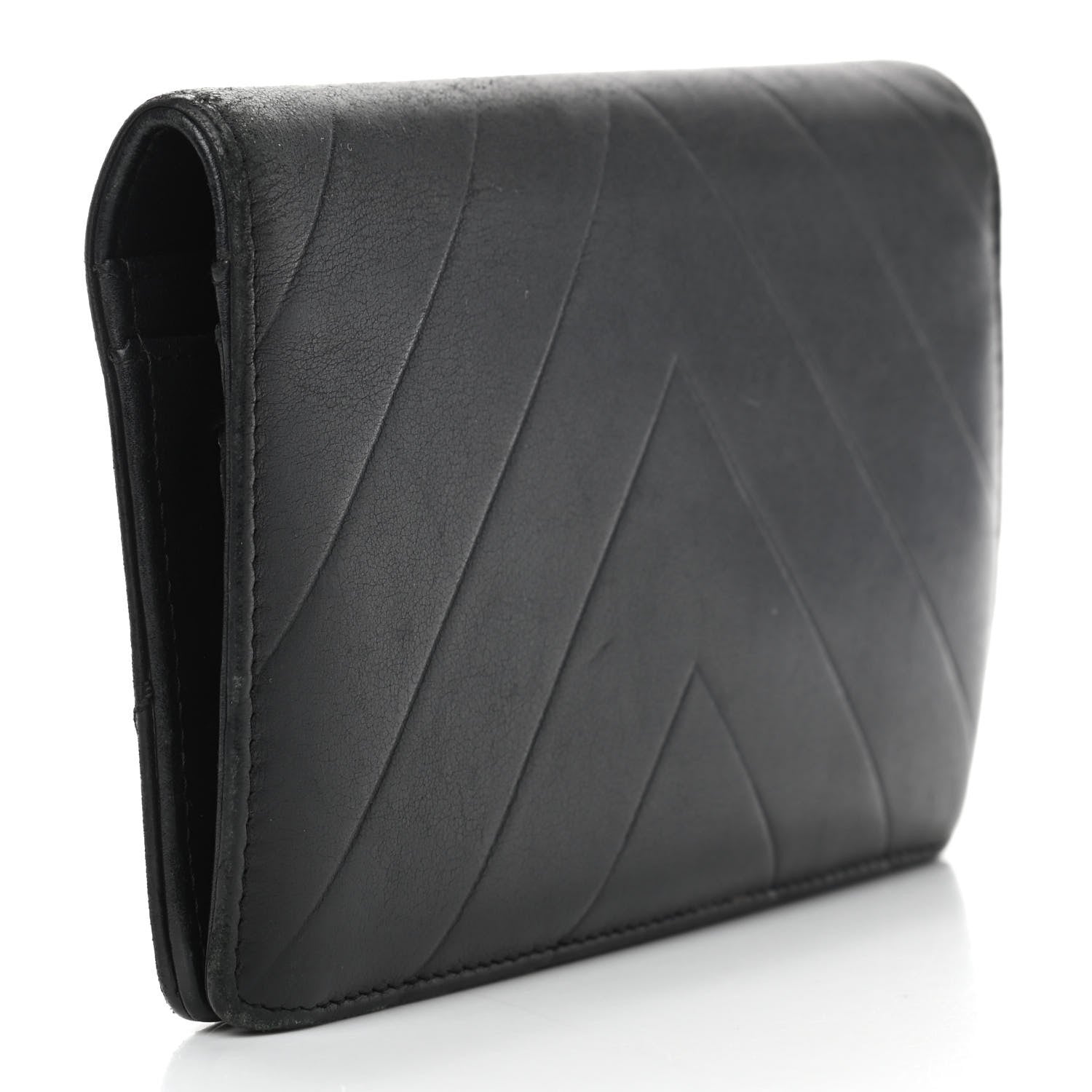 Chanel Lambskin Chevron Quilted CC Yen Wallet Black 3 of 11