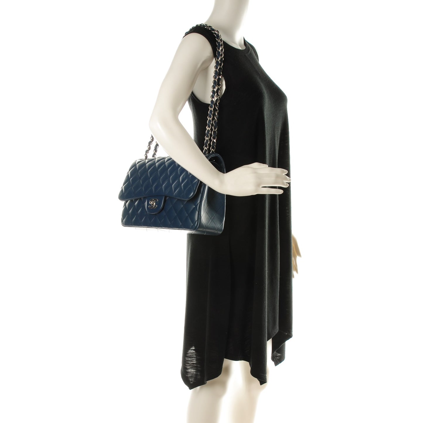 Lambskin Quilted Jumbo Double Flap Blue