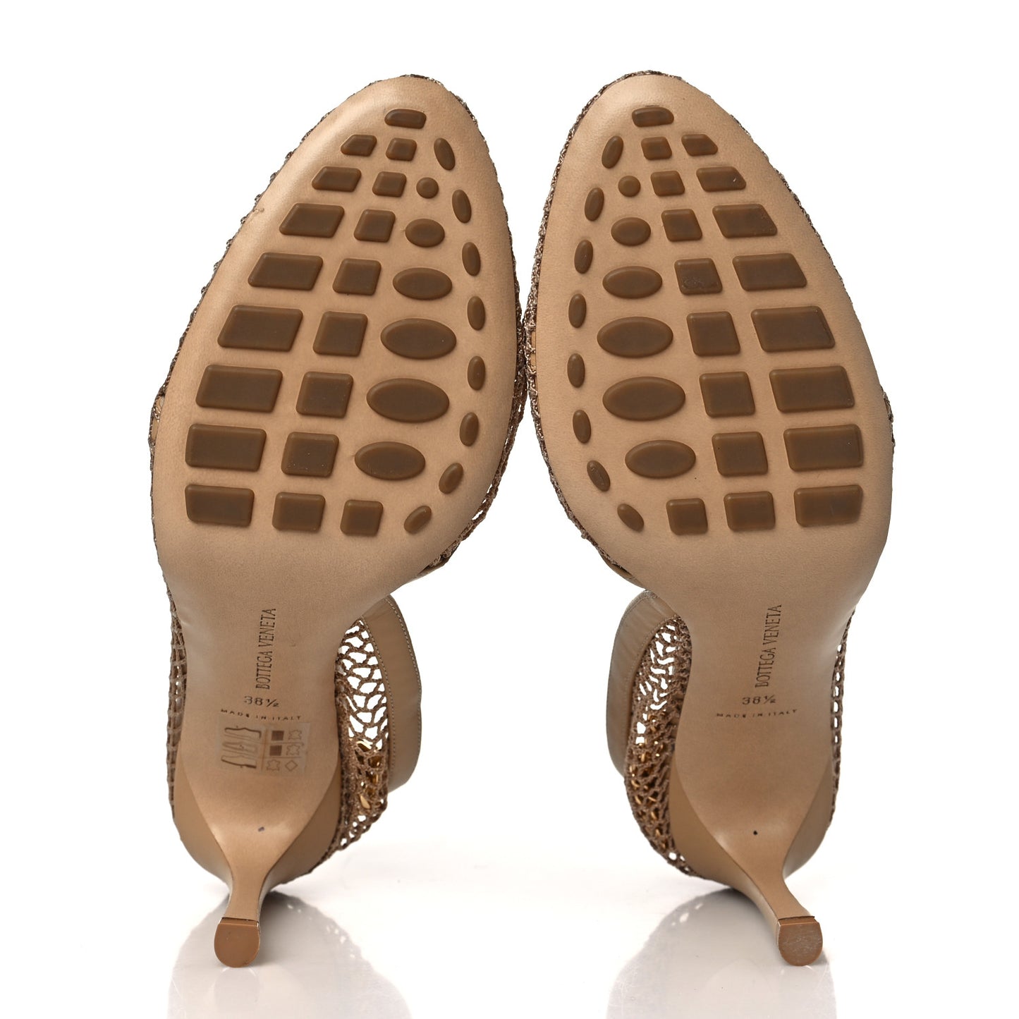 Mesh Calfskin Chain Stretch Pumps 38.5 Beige