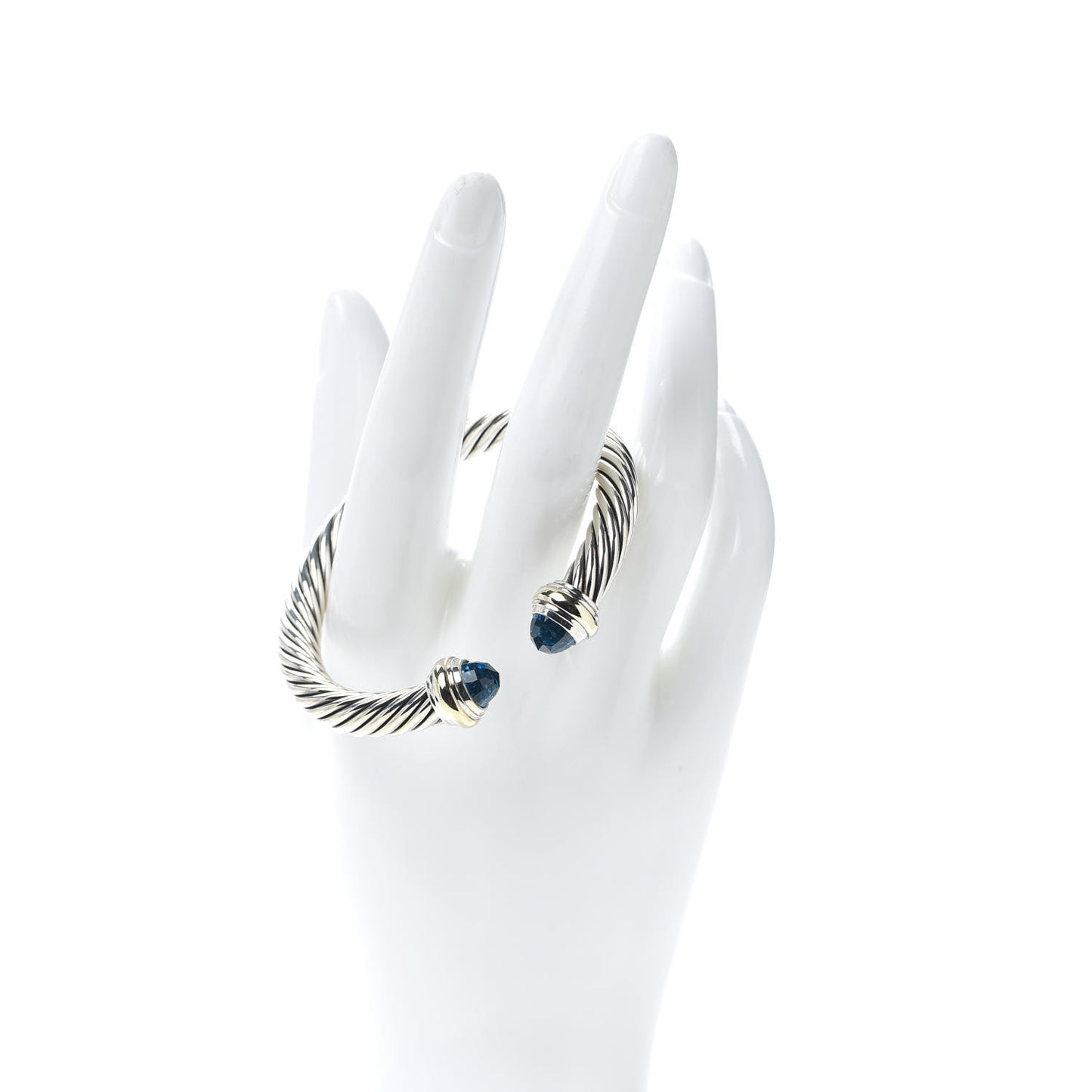 Sterling Silver 14K Yellow Gold Blue Topaz 7mm Cable Classics Bracelet