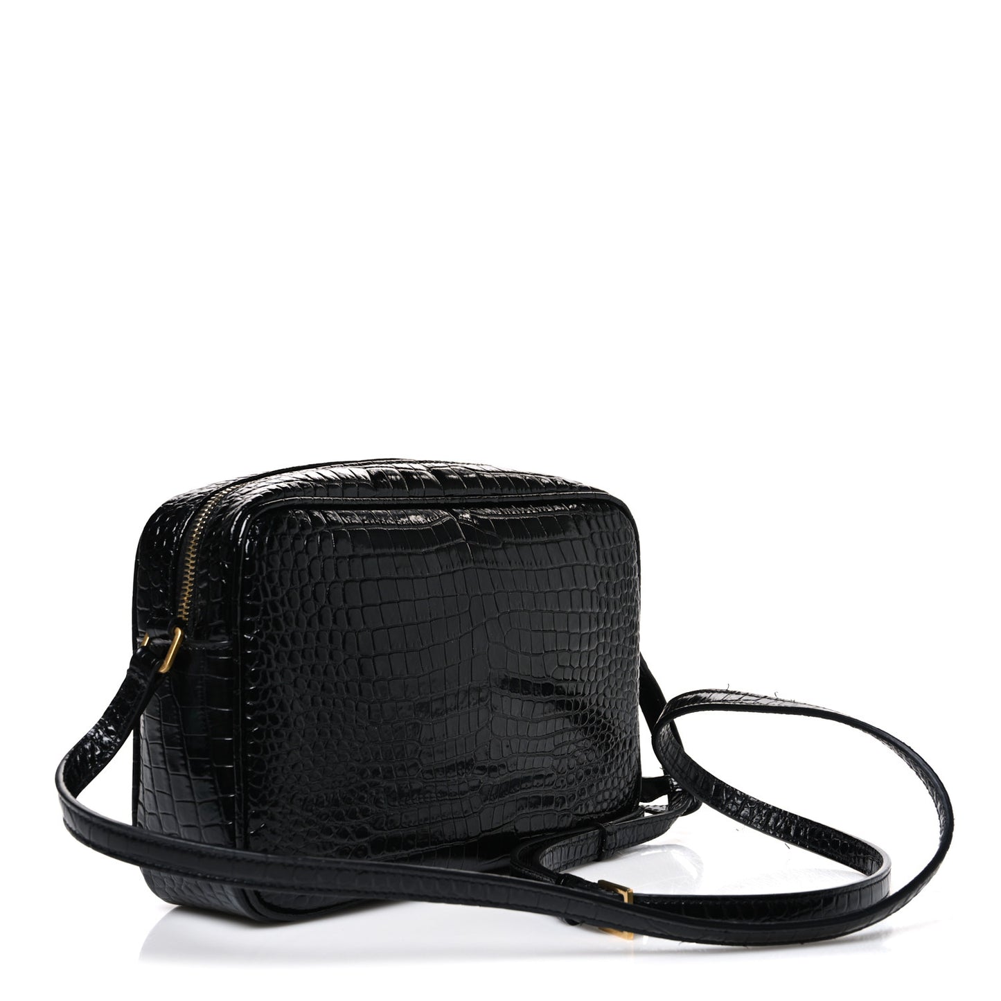 Patent Calfskin Crocodile Embossed Monogram Lou Camera Bag Black