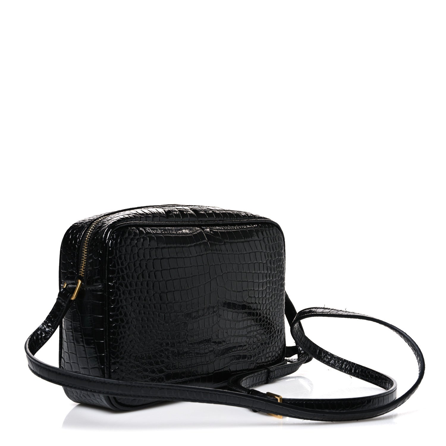 Saint Laurent Patent Calfskin Crocodile Embossed Monogram Lou Camera Bag Black 3 of 11
