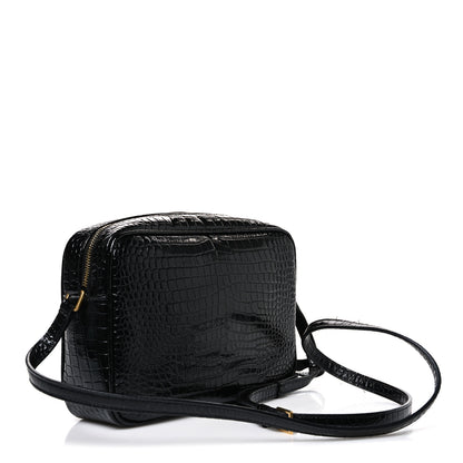 Saint Laurent Patent Calfskin Crocodile Embossed Monogram Lou Camera Bag Black 3 of 11