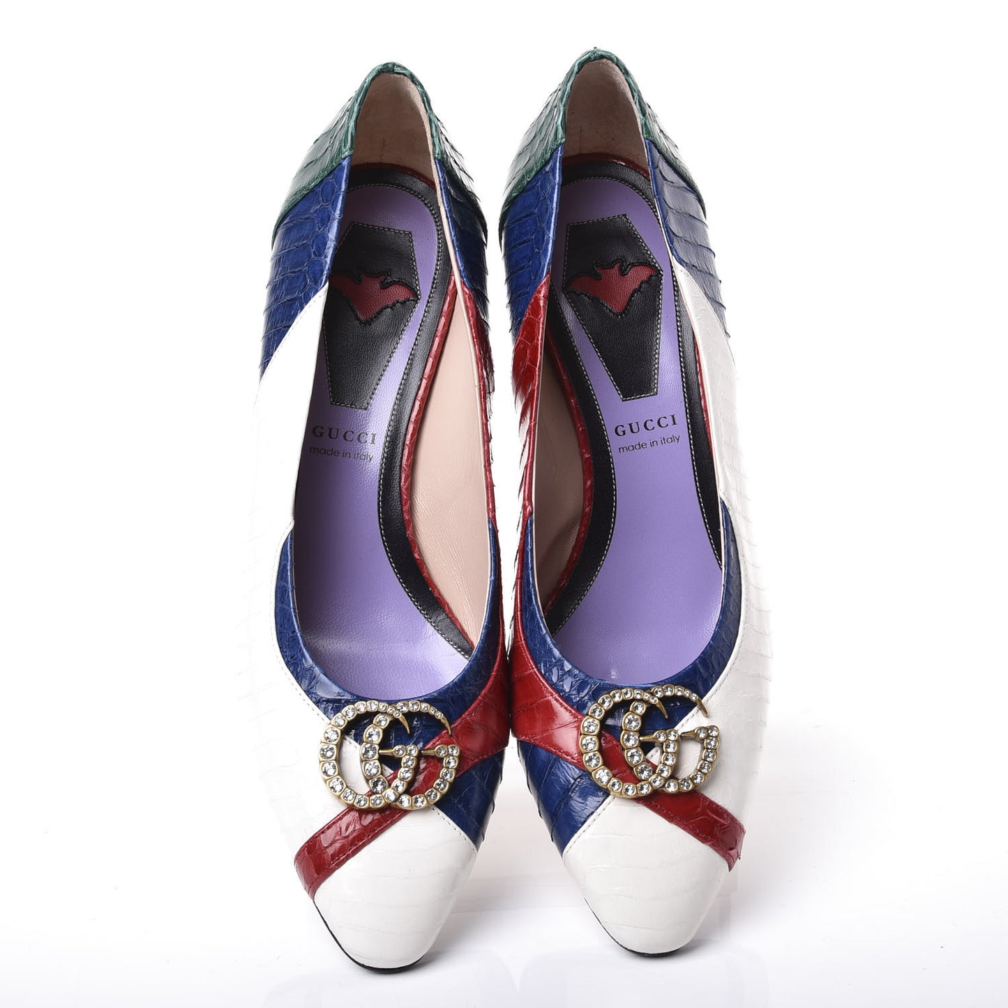 Snakeskin Crystal Double G Pumps 38.5 Multicolor