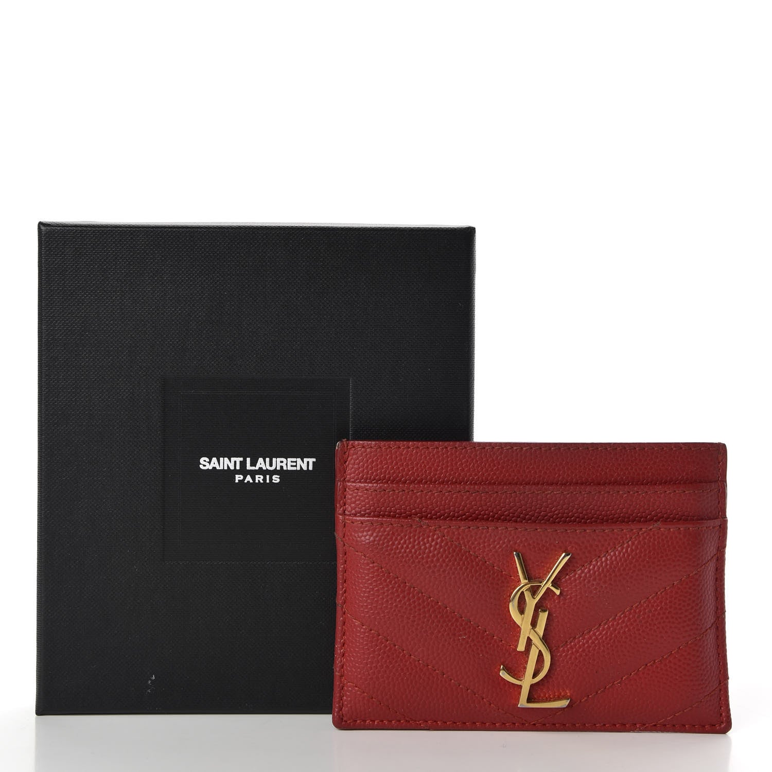 Saint Laurent Grain De Poudre Matelasse Chevron Monogram Credit Card Case New Red 8 of 8