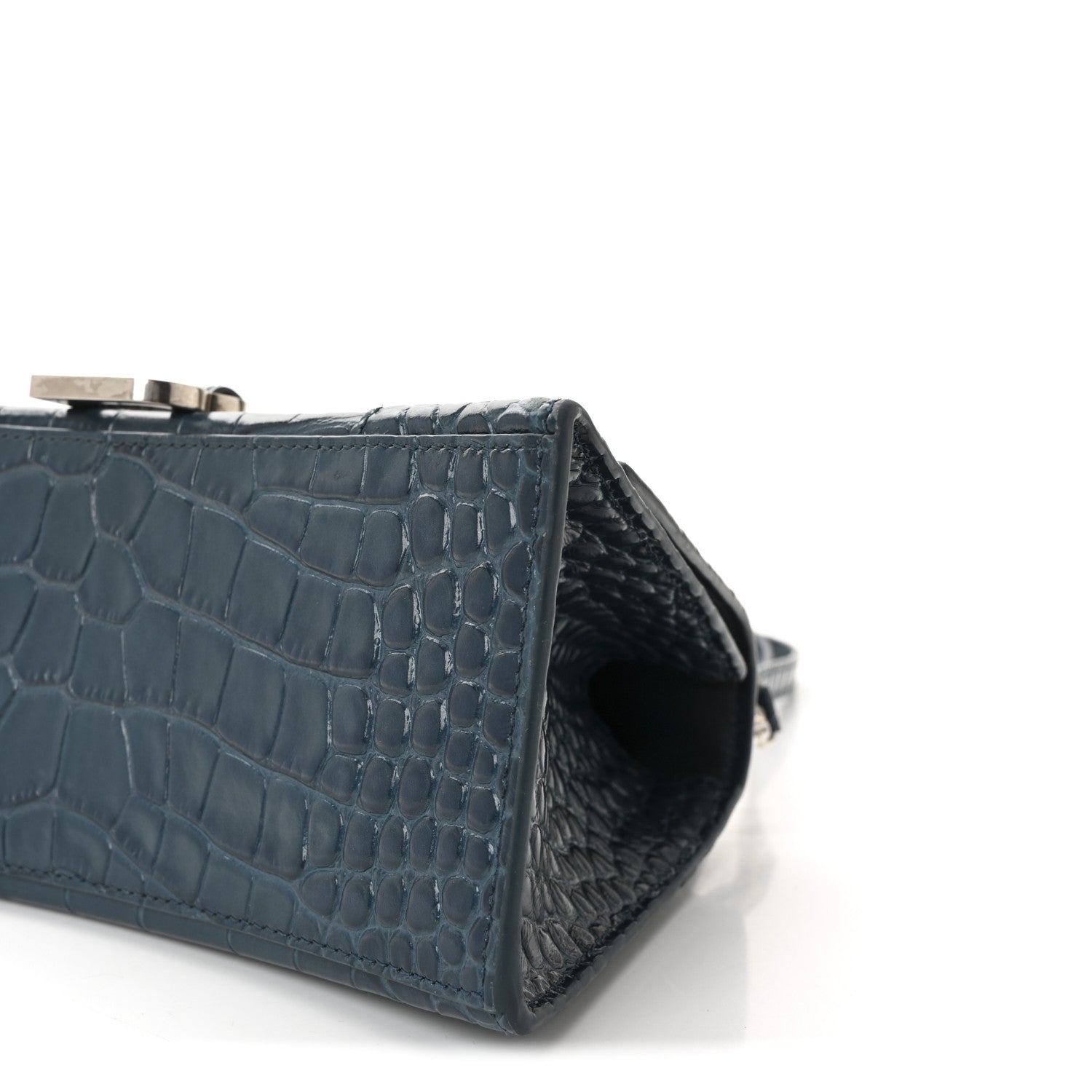 Balenciaga Shiny Calfskin Crocodile Embossed Small Hourglass Top Handle Bag Dark Petrol Blue 9 of 9