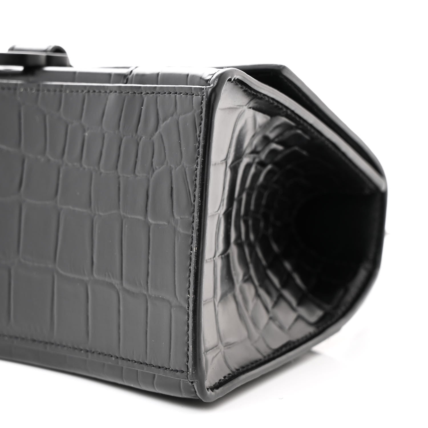 Balenciaga Shiny Calfskin Monochrome Crocodile Embossed Small Hourglass Top Handle Bag Black 10 of 11