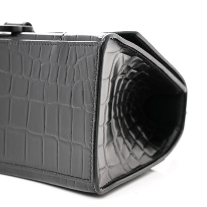 Balenciaga Shiny Calfskin Monochrome Crocodile Embossed Small Hourglass Top Handle Bag Black 10 of 11