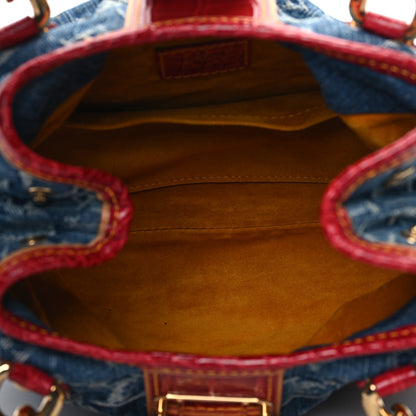 Louis Vuitton Monogram Denim Alligator Pleaty Blue Red 4 of 7