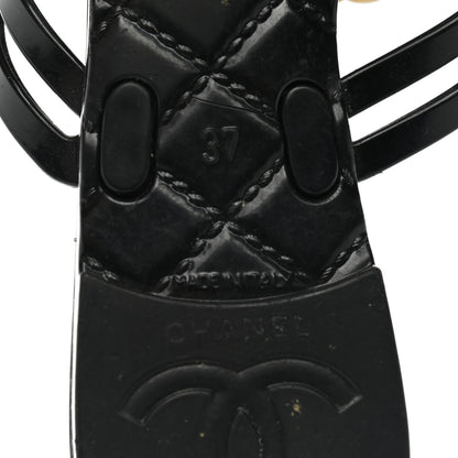 Chanel Jelly Camellia Thong Sandals 37 Black Ivory 6 of 9