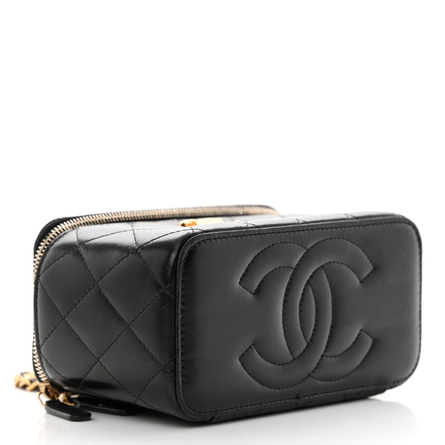 Lambskin Quilted Small CC Dynasty Vanity Case With Chain Black