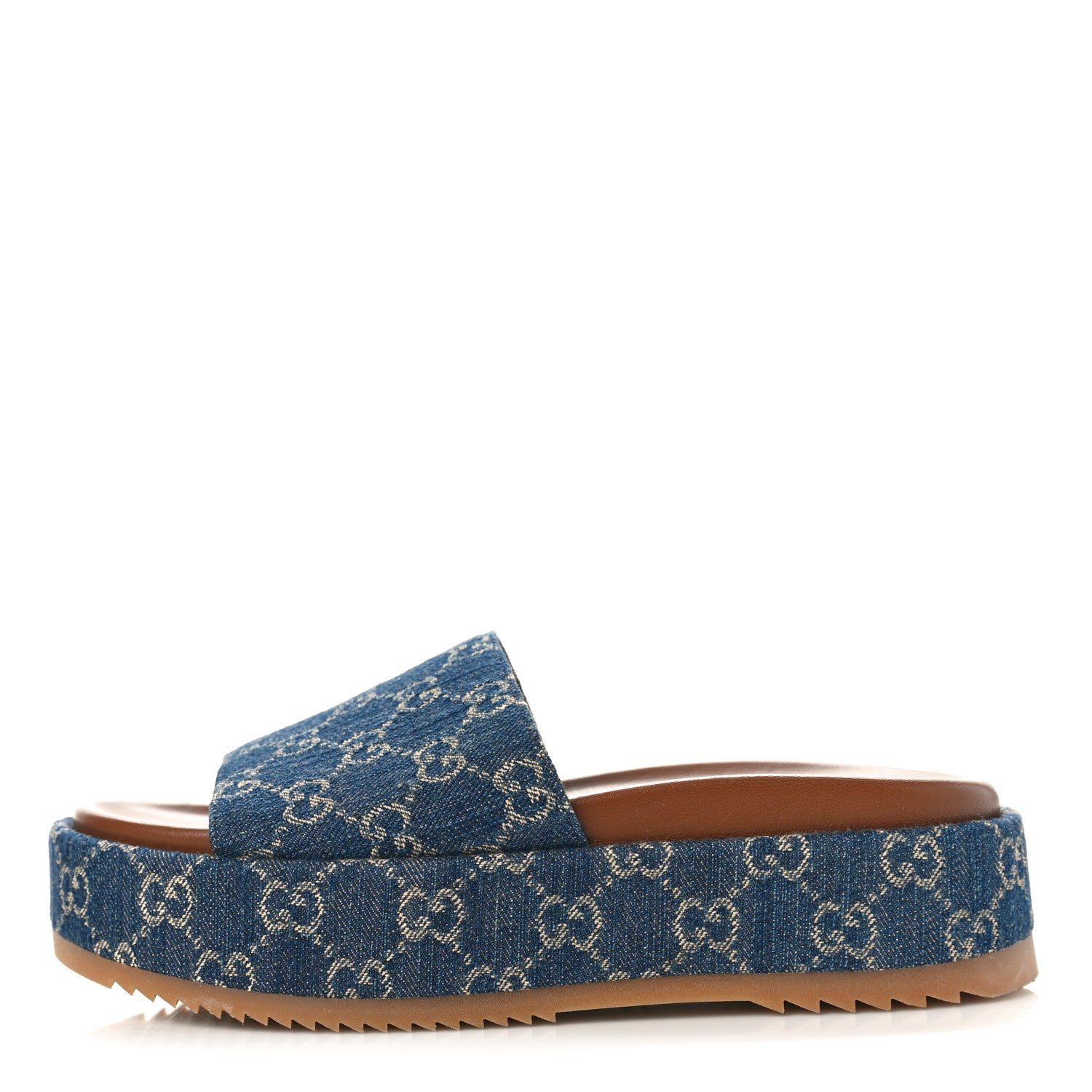 Gucci New Denim GG Monogram Angelina Platform 55mm Slide Sandals 39 Blue Tea 1 of 10
