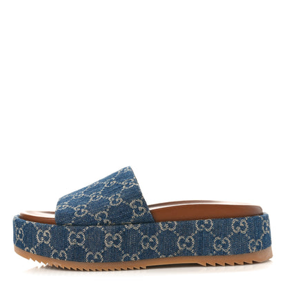 Gucci New Denim GG Monogram Angelina Platform 55mm Slide Sandals 39 Blue Tea 1 of 10