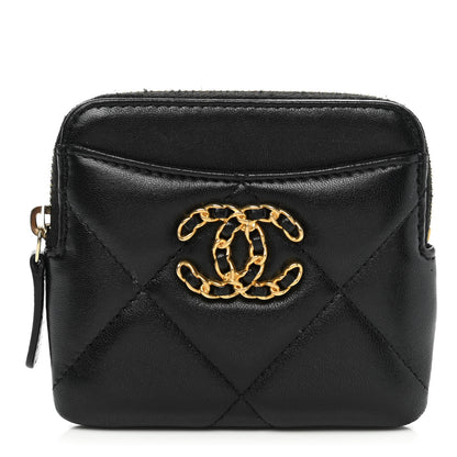 Chanel Lambskin Quilted Chanel 19 Zip Card Holder Wallet Black 1 of 7